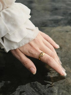 Bague réglable avec ambre baltique cognac Bague ouverte plaquée or Taille 5.5