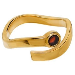 Adjustable Wave Ring with Cognac Baltic Amber  Gold-Plated Open Ring  Size 5.5
