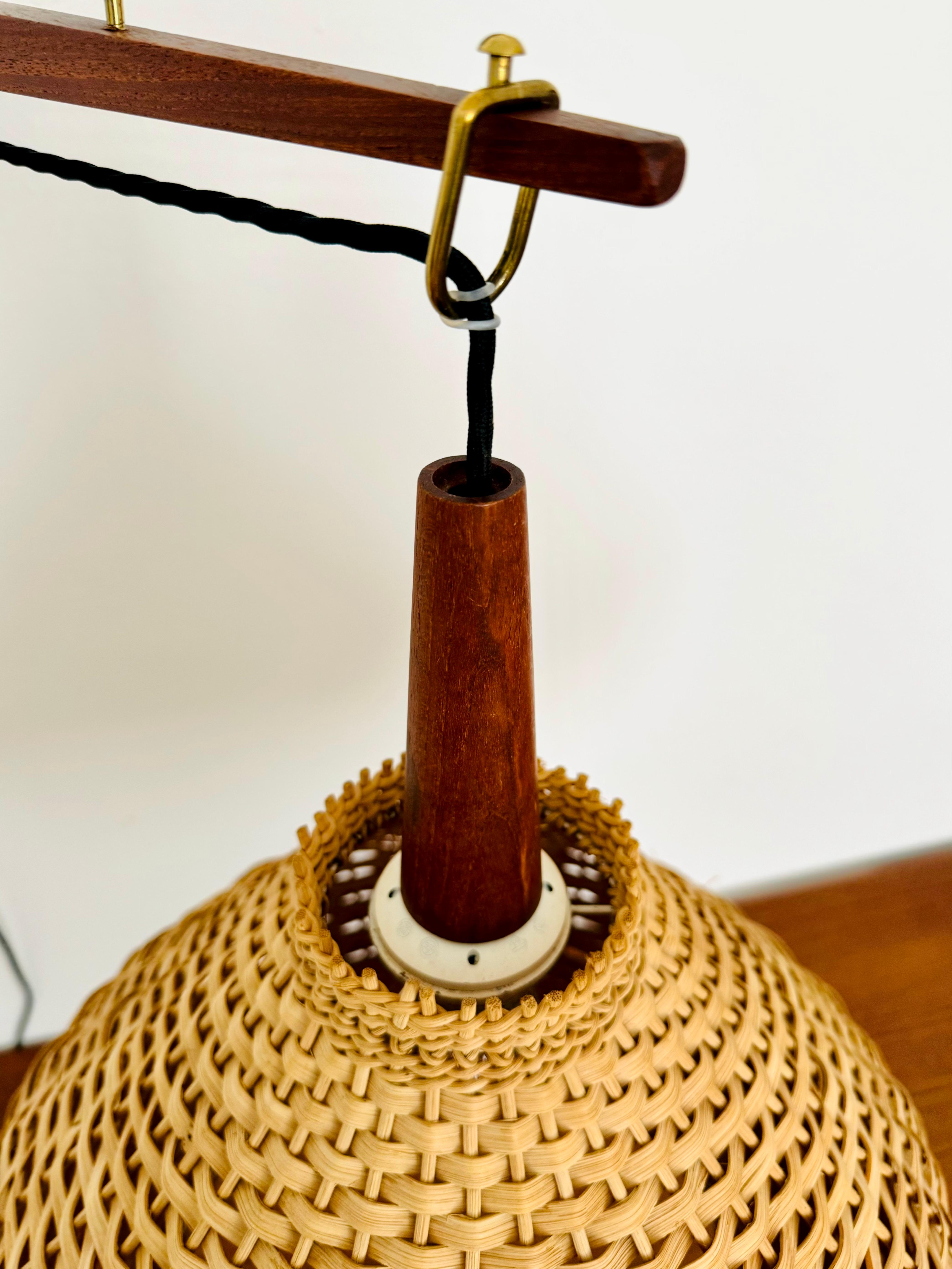 Lampada da parete regolabile in vimini e teak di Kaiser Leuchten in vendita 2