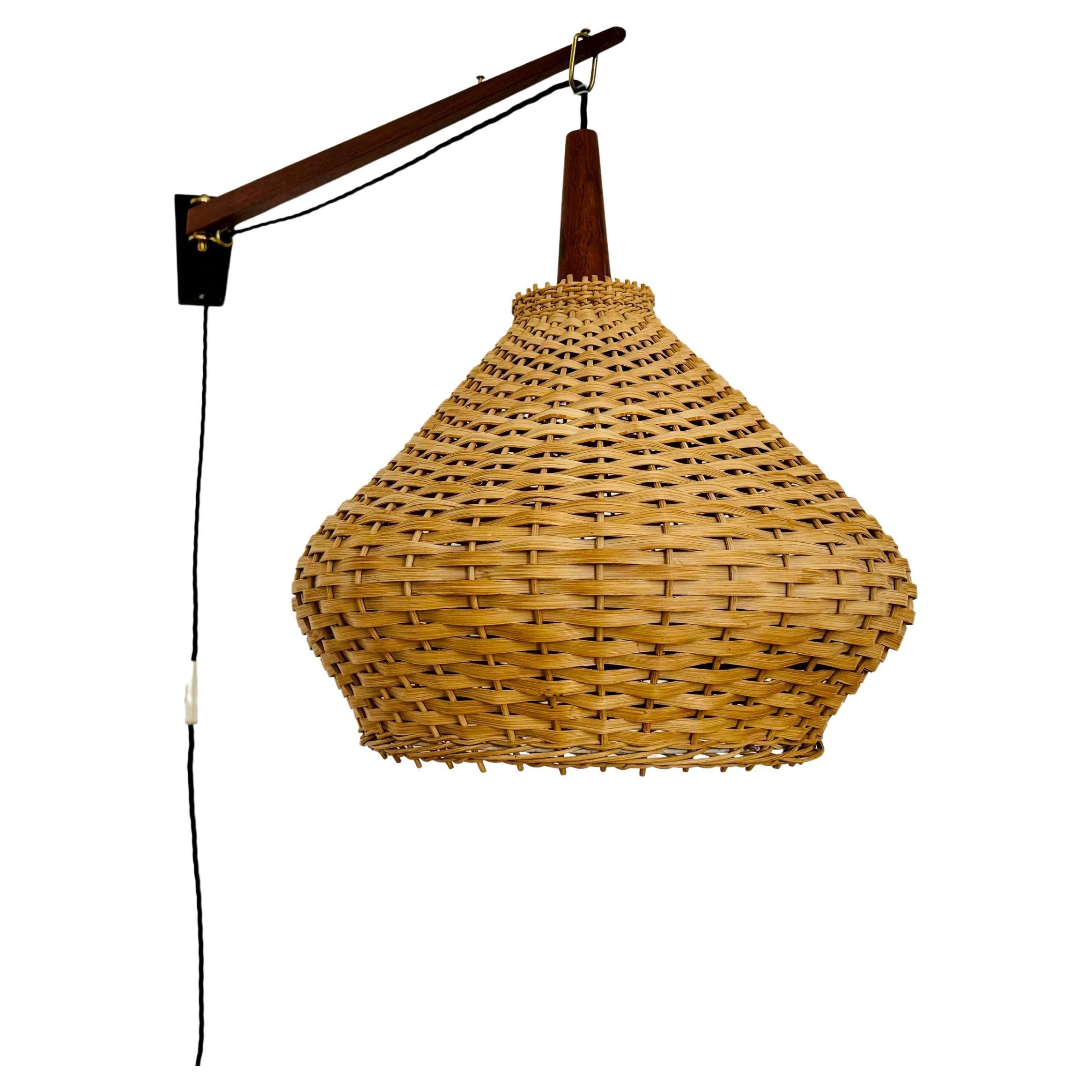 Adjustable Wicker and Teak Wall Lamp by Kaiser Leuchten