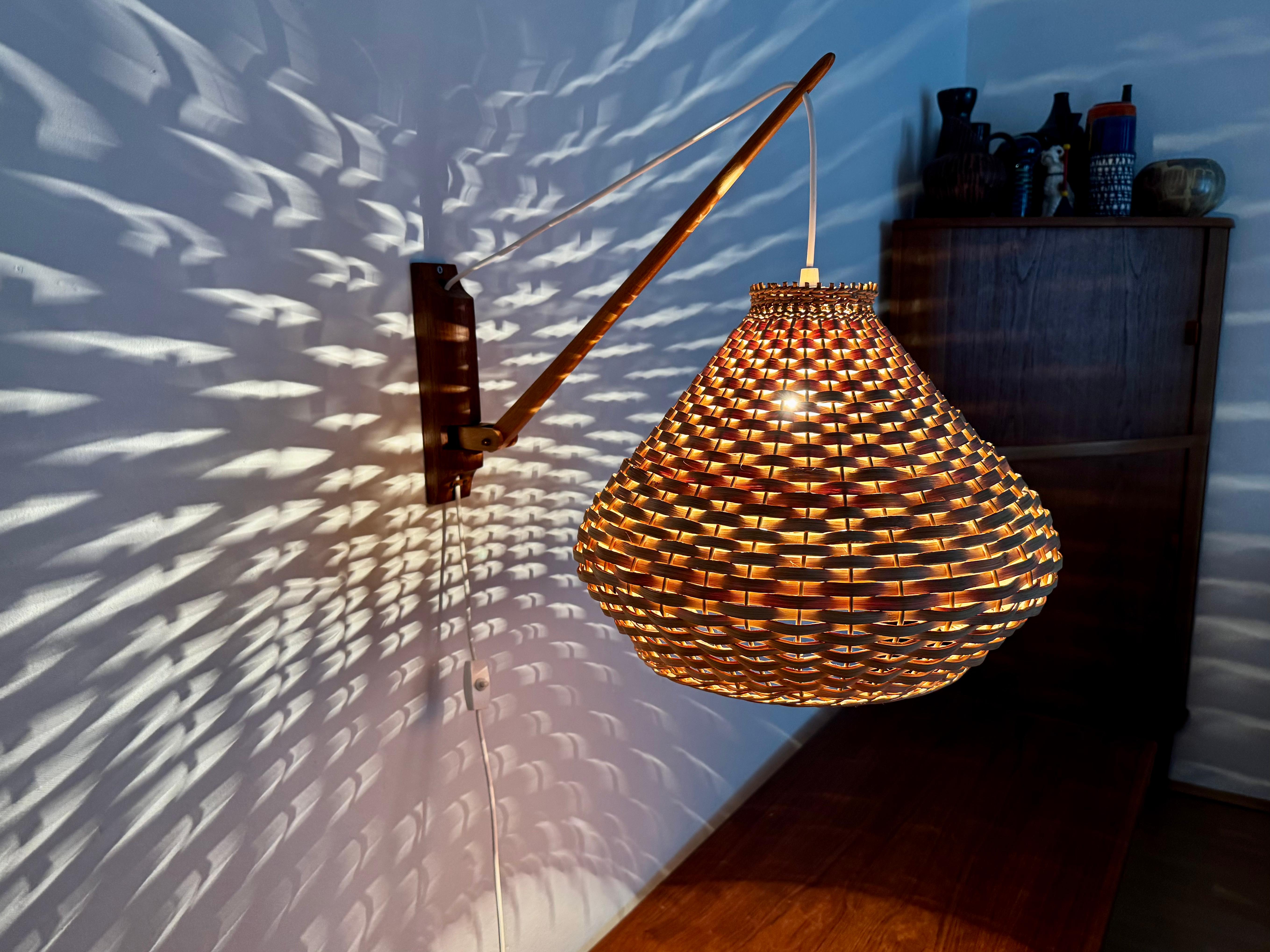 Adjustable Wicker Wall Lamp For Sale 5