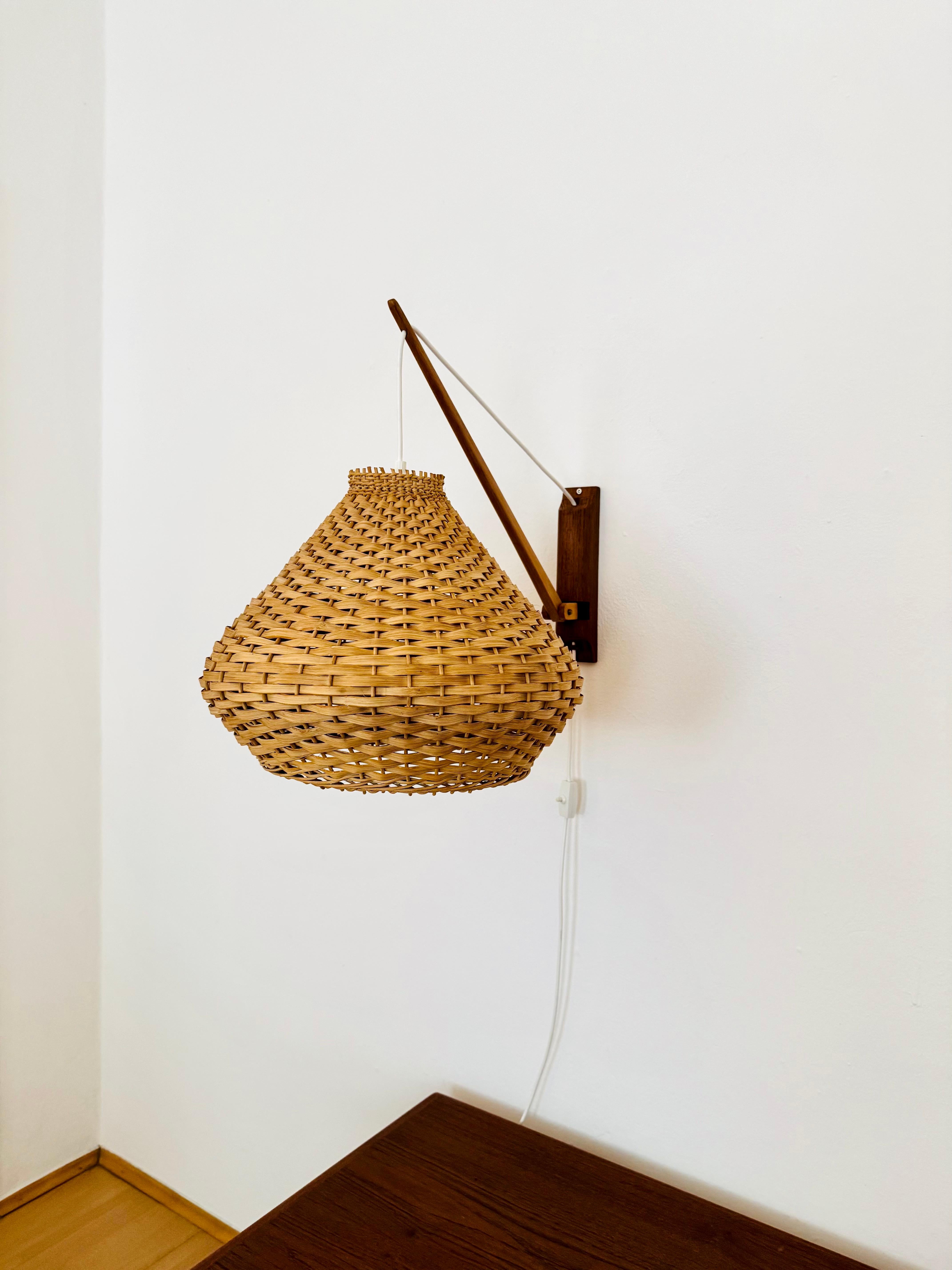 Scandinavian Modern Adjustable Wicker Wall Lamp For Sale