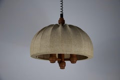 Adjustable Wood and Fabric Shade Pendant Lamp by Domus, 1960s