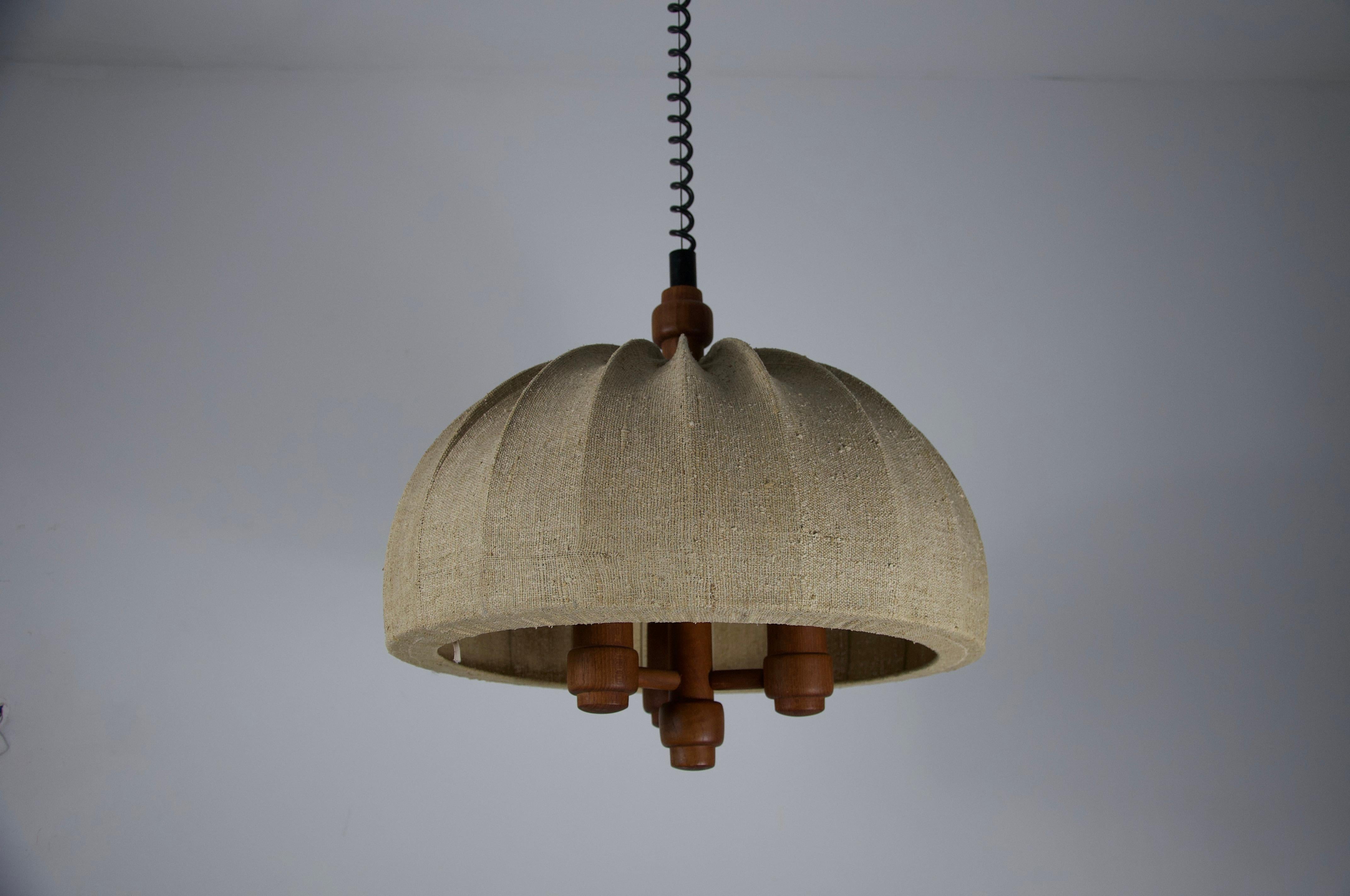 Mid-Century moderno Lampada a sospensione regolabile con paralume in Wood e Fabrice di Domus, anni '60 in vendita