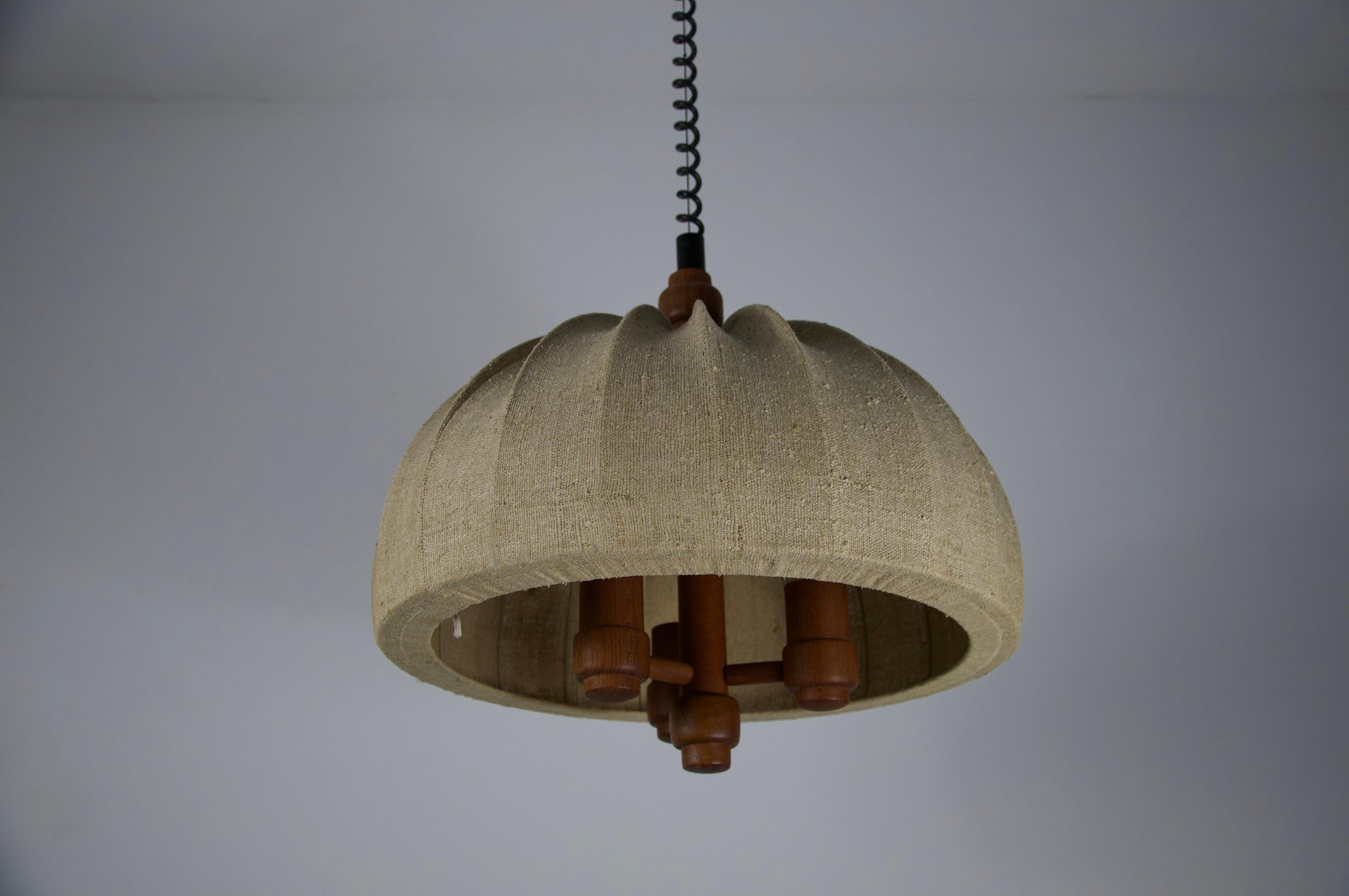 Metà XX secolo Lampada a sospensione regolabile con paralume in Wood e Fabrice di Domus, anni '60 in vendita