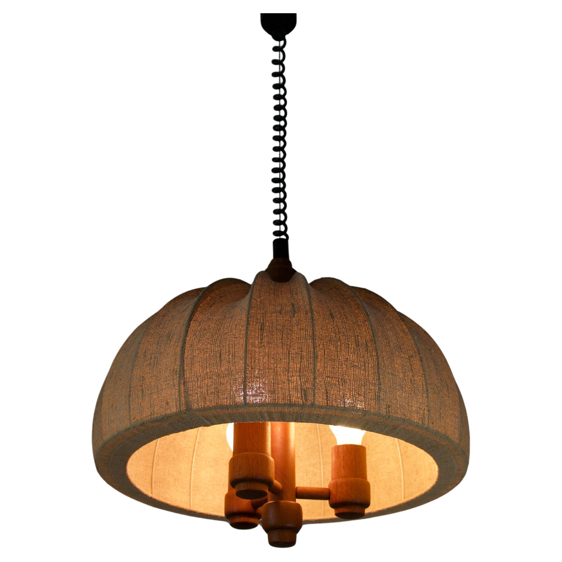 Lampada a sospensione regolabile con paralume in Wood e Fabrice di Domus, anni '60