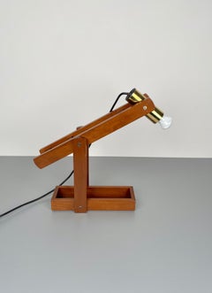Adjustable Wood & Brass Table Lamp, Italy, 1960s