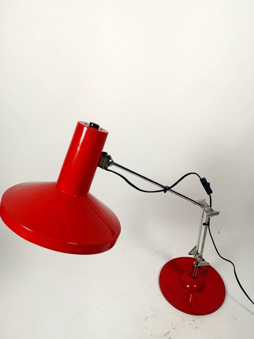 Aluminum Adjustable Industrial Workshop / Desk Lamp, Red Painted Steel, 1970s