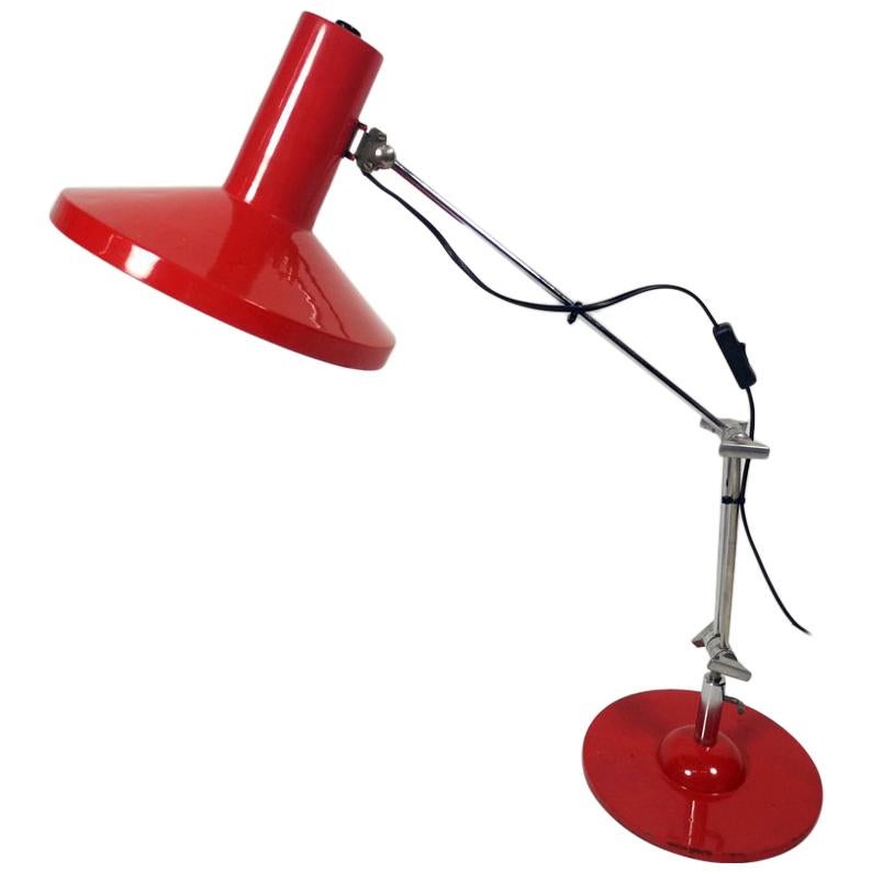 Adjustable Industrial Workshop / Desk Lamp, Red Painted Steel, 1970s
