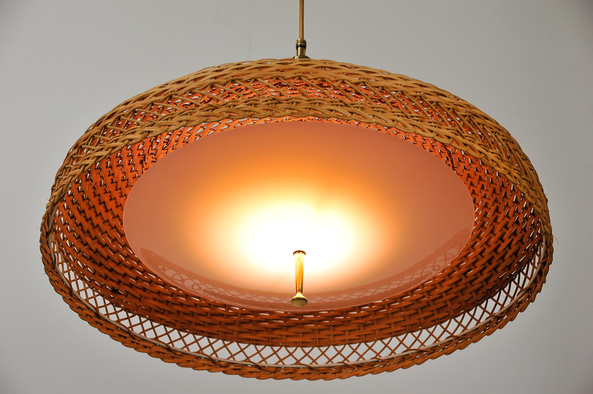 Adjustable Woven Rattan Pendant Lamp, circa 1960s 3