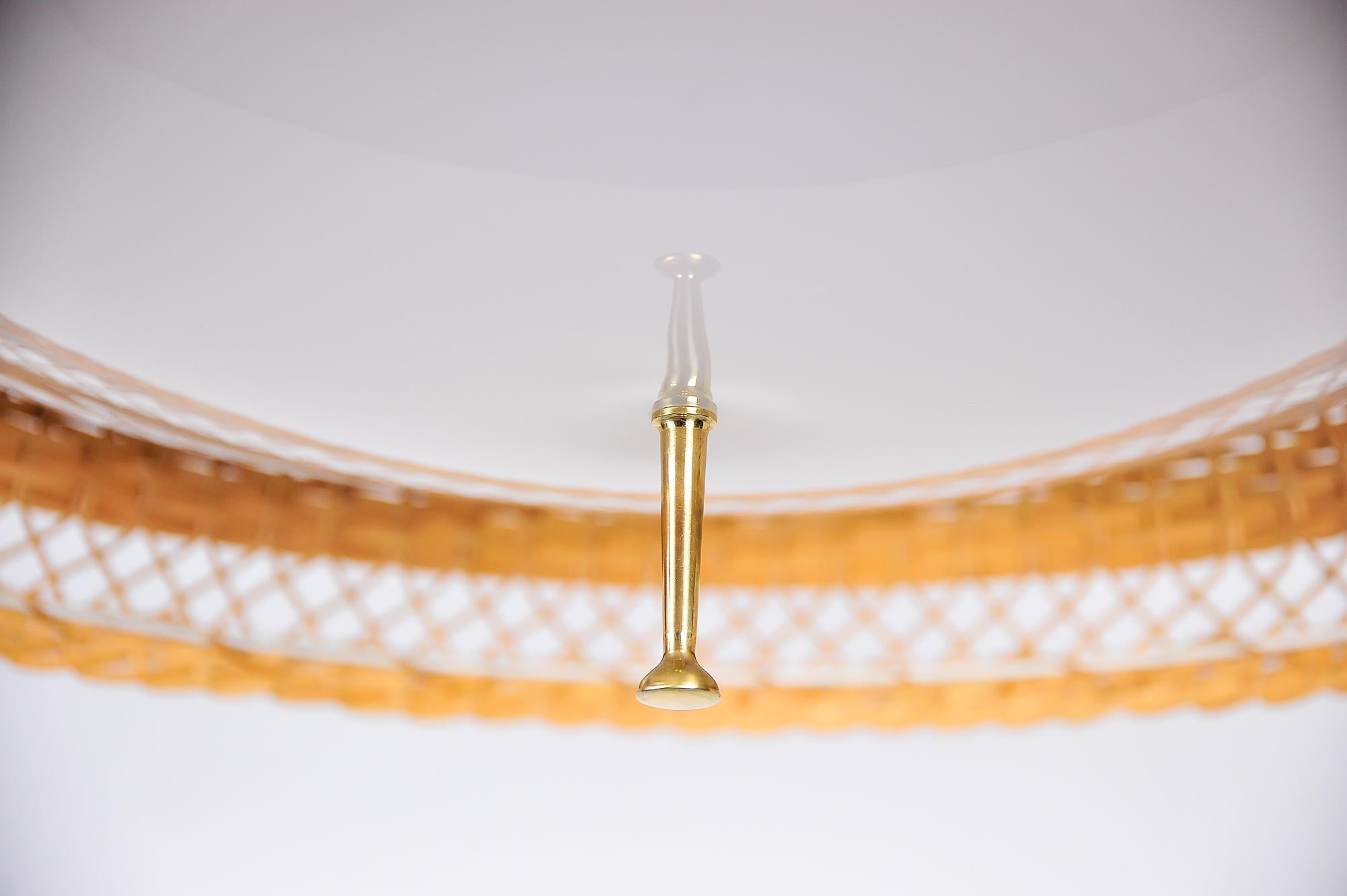Adjustable Woven Rattan Pendant Lamp, circa 1960s 4