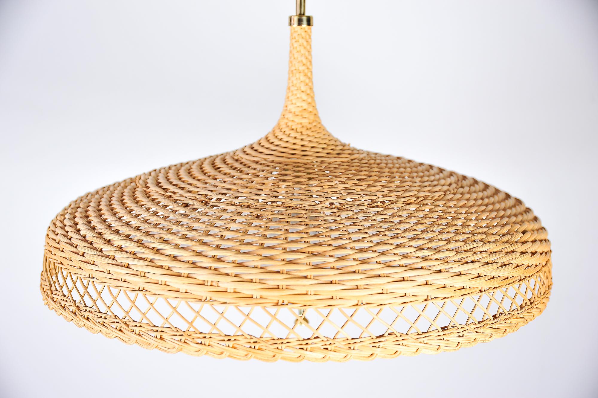Adjustable Woven Rattan Pendant Lamp, circa 1960s 5