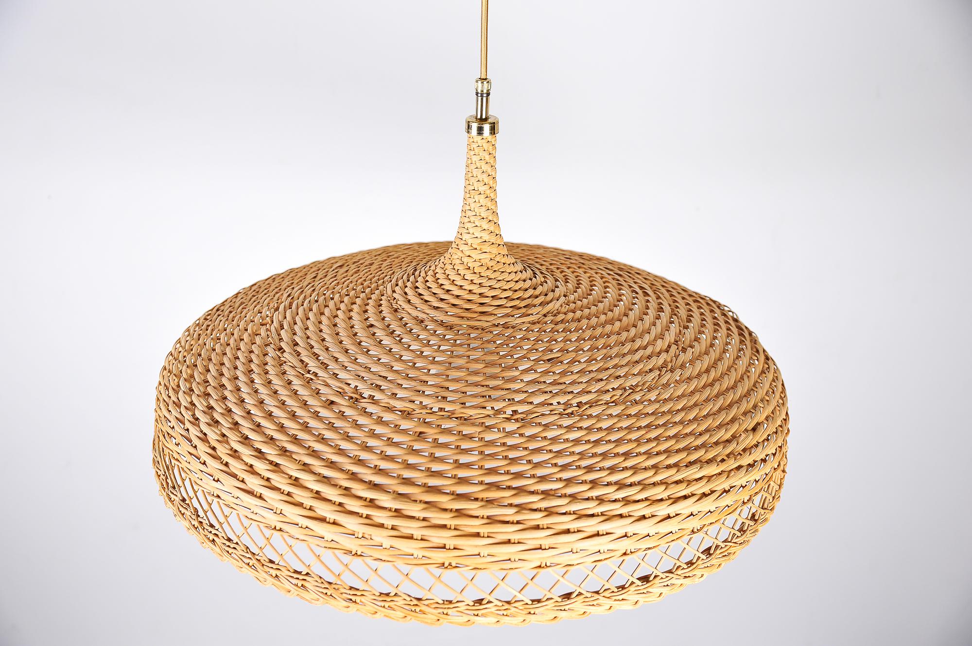 Adjustable Woven Rattan Pendant Lamp, circa 1960s 6