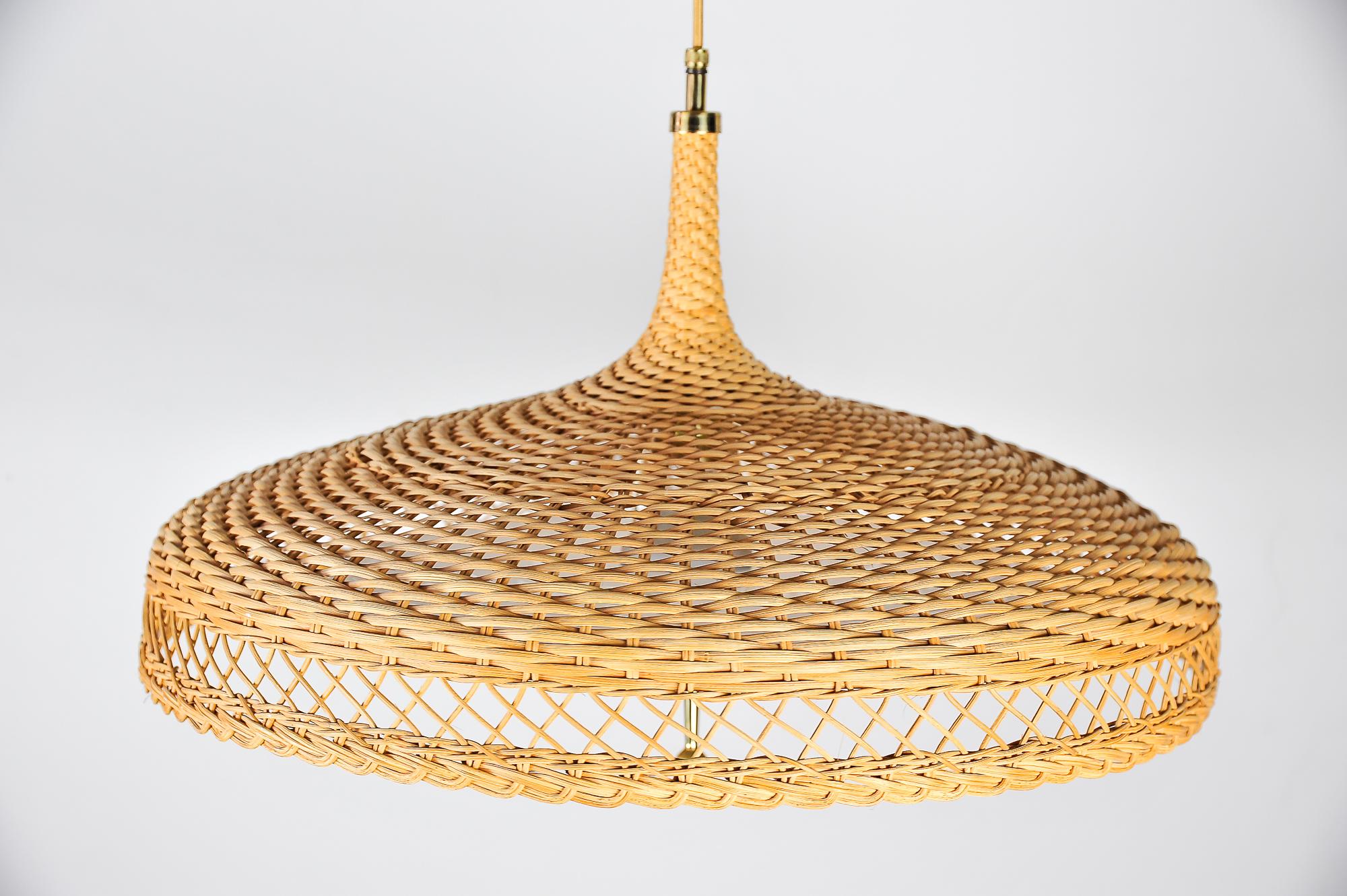 Danish Adjustable Woven Rattan Pendant Lamp, circa 1960s