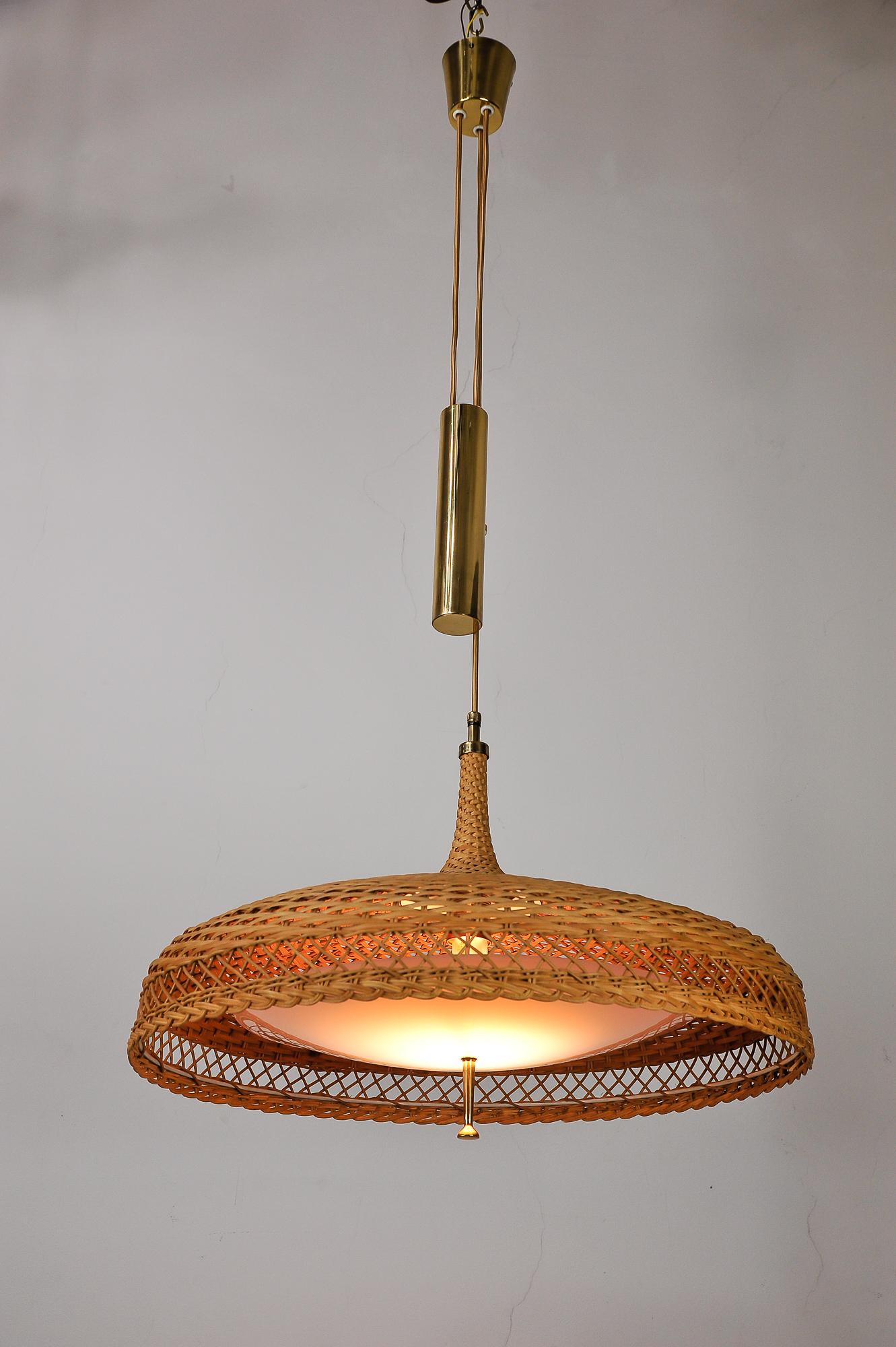 Adjustable Woven Rattan Pendant Lamp, circa 1960s 2
