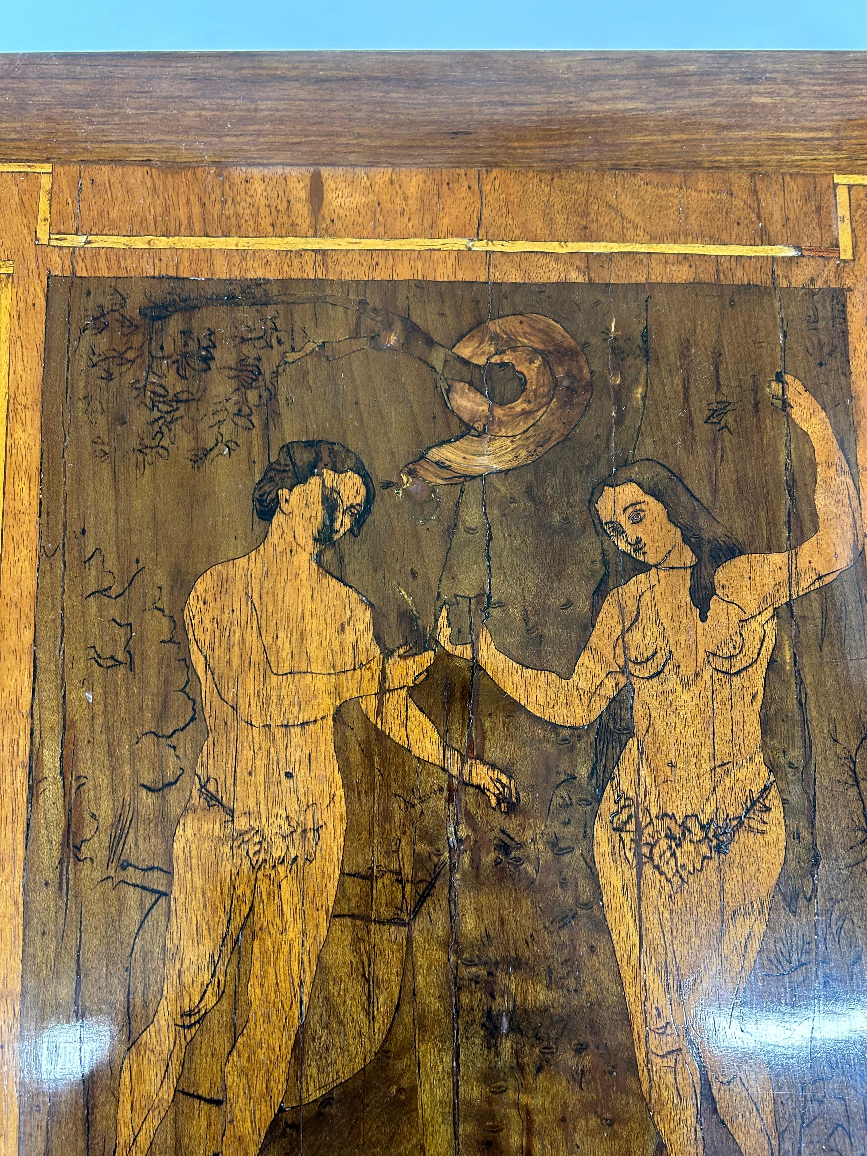 Austrian Adjustable writing table with Adam and Eve inlay For Sale