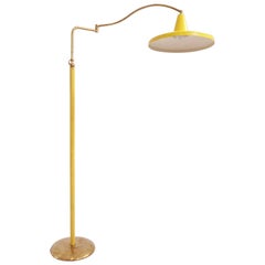 Vintage Adjustable Yellow and Brass Arredoluce, Floor Lamp by Angelo Lelli, 1950 Italy