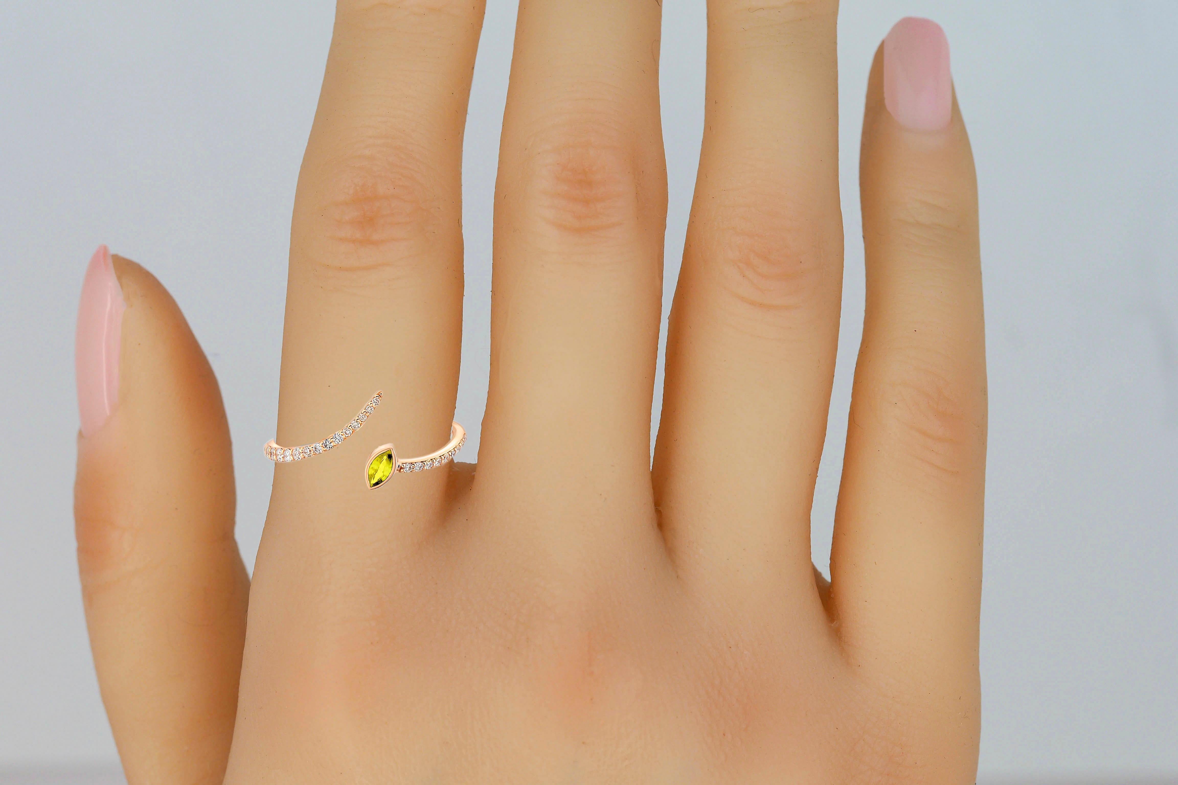 Marquise Cut Adjustable yellow sapphire marquise 14k gold ring.