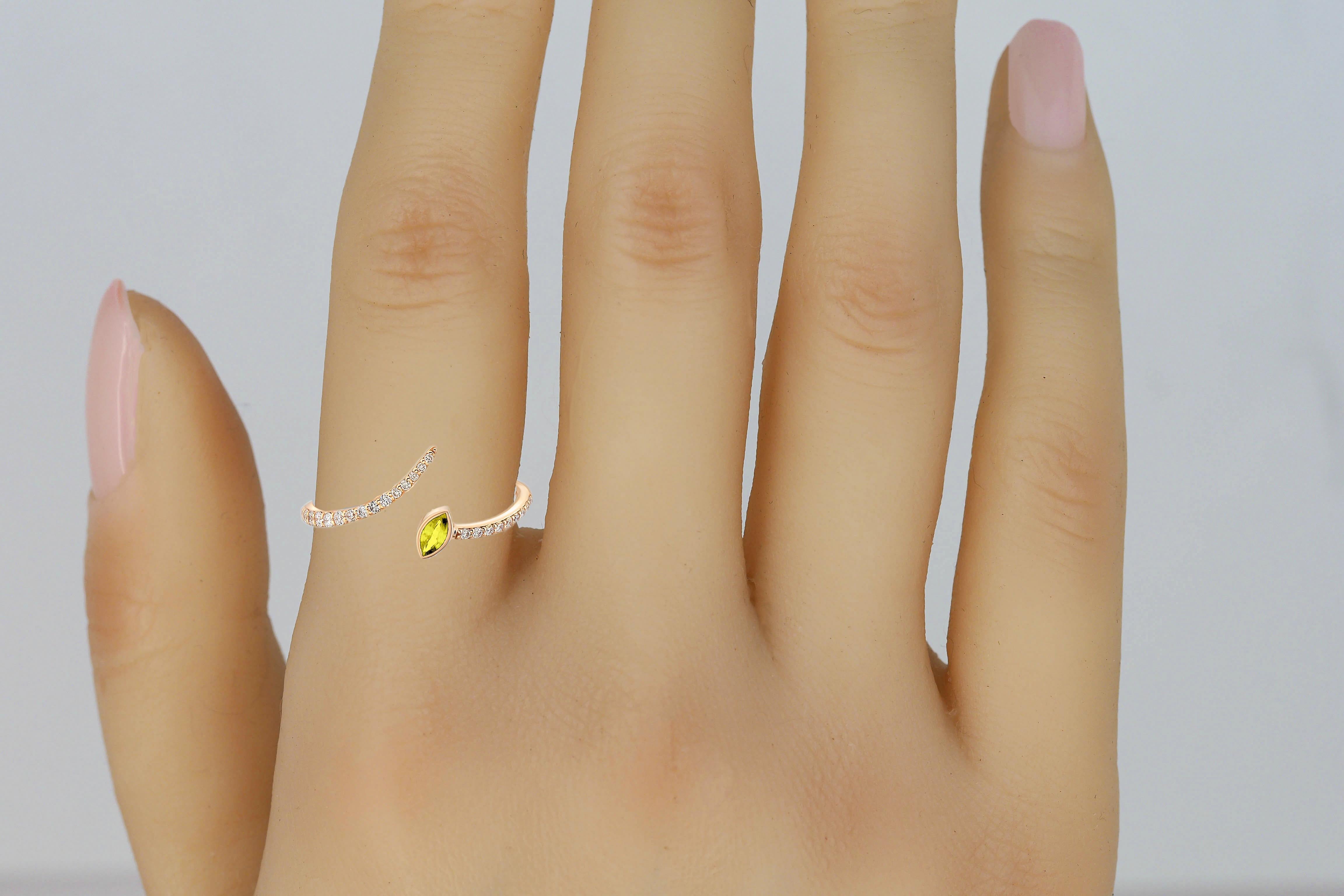 En vente :  Bague ajustable saphir jaune marquise en or 14 carats 4