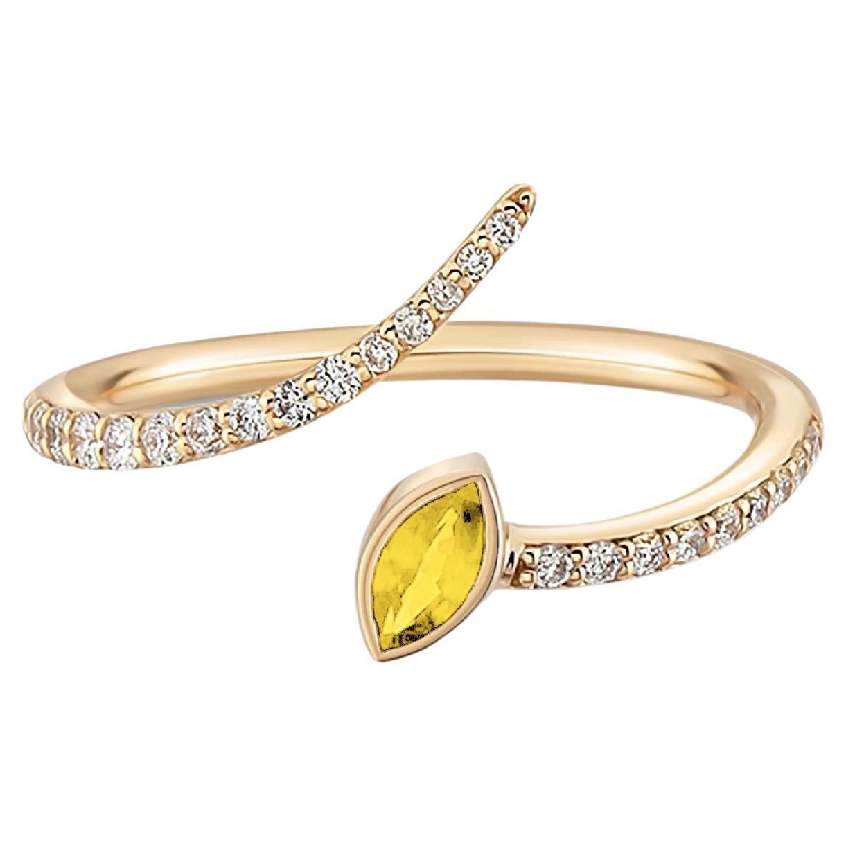 Adjustable yellow sapphire marquise 14k gold ring