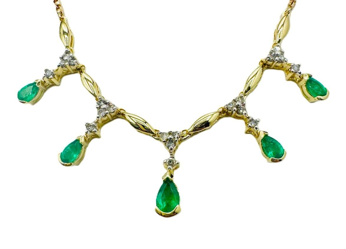 ADL Italy 14K Yellow Gold 1.25 Carat Emerald .45 Carat Diamond Drop Necklace en vente 1