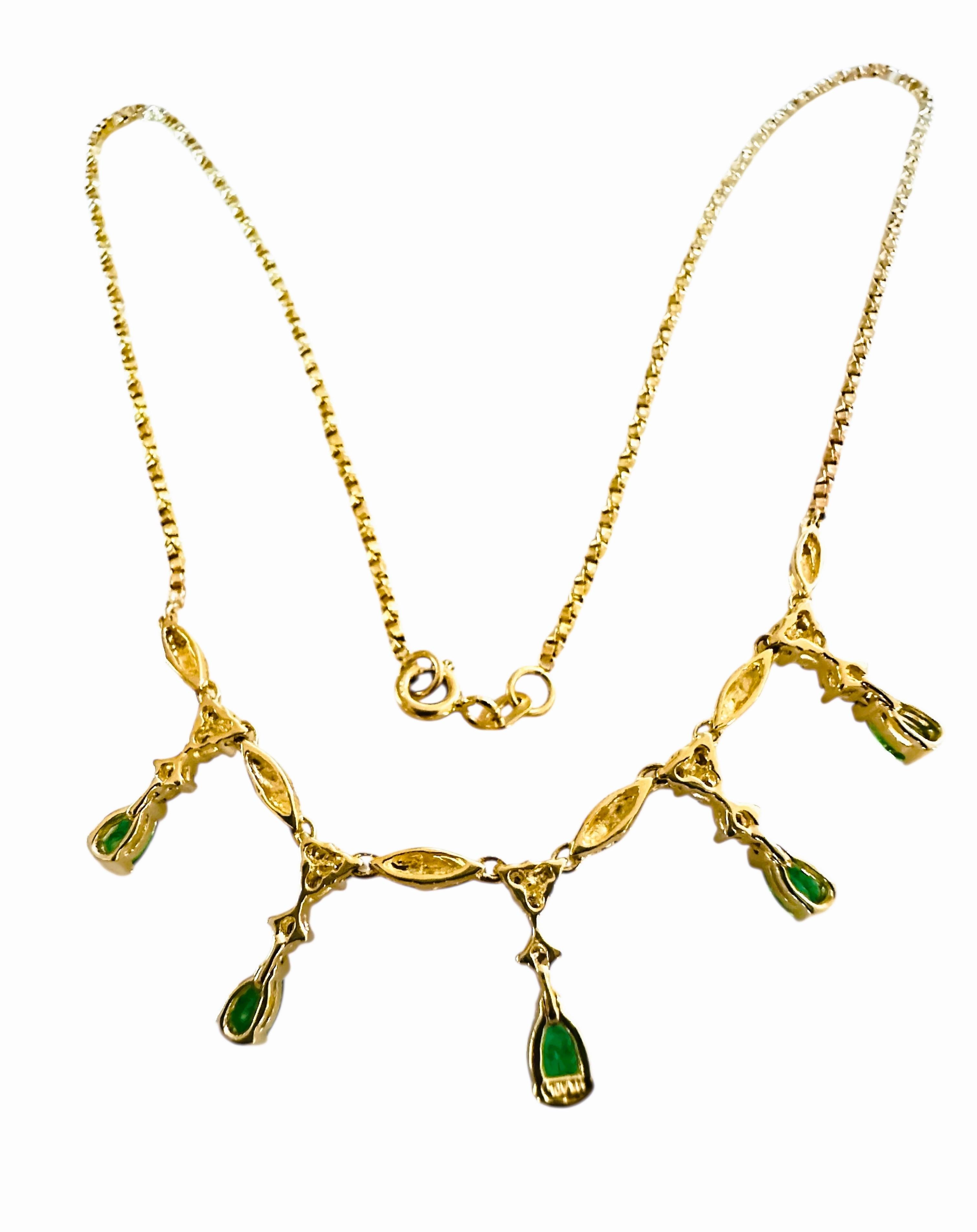 ADL Italy 14K Yellow Gold 1.25 Carat Emerald .45 Carat Diamond Drop Necklace en vente 3