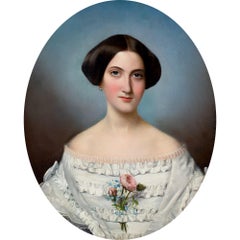 Adèle Kindt, Portrait Of A Lady With Roses & Forget-Me-Nots