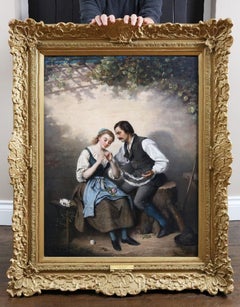 Une Affection Tacite - Grande peinture à l'huile du 19e siècle représentant de jeunes amoureux 