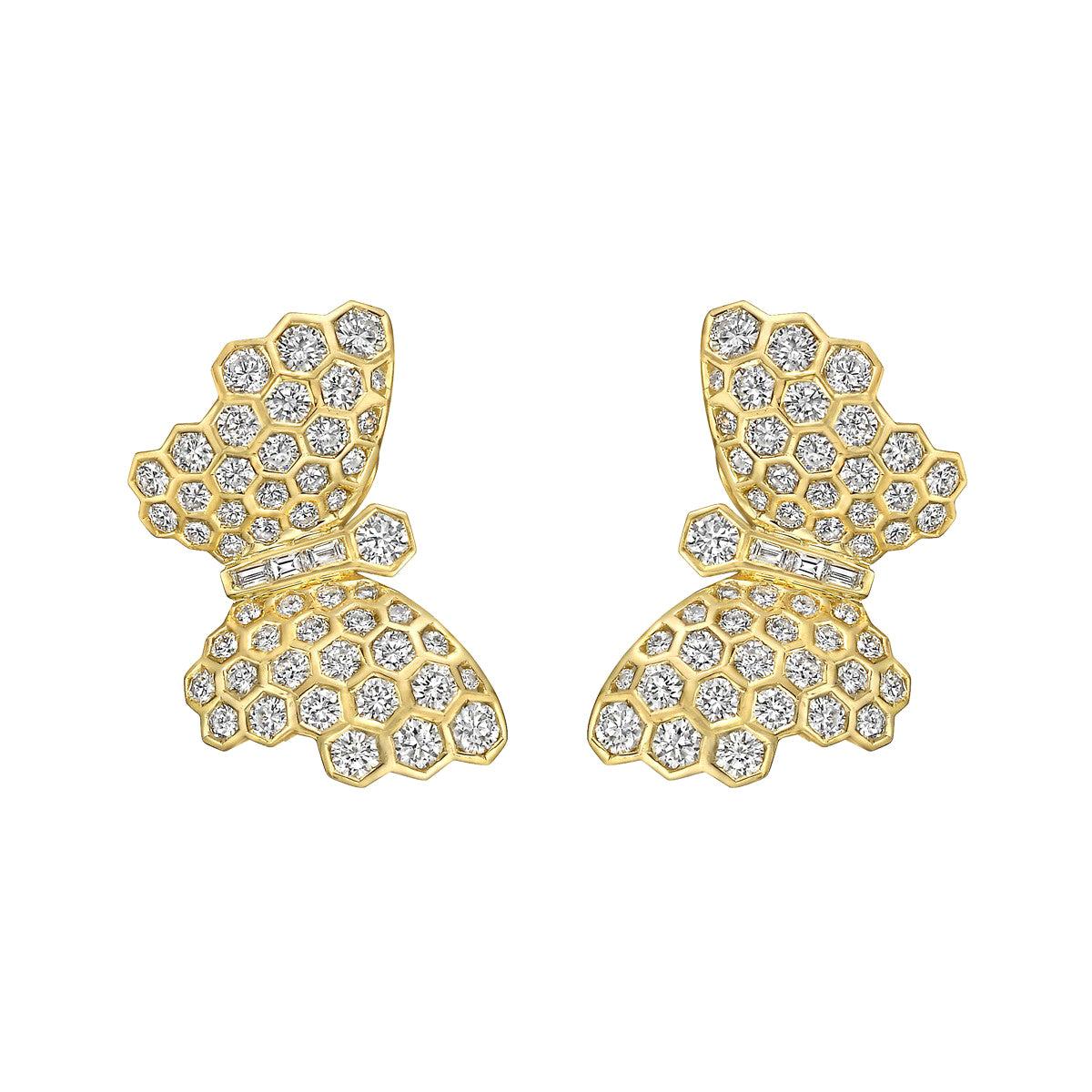 Adler 18 Karat Yellow Gold and Diamond Butterfly Earrings