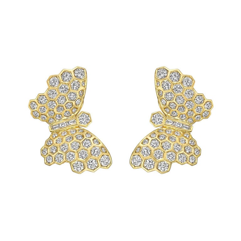 Adler 18 Karat Yellow Gold and Diamond Butterfly Earrings at 1stDibs