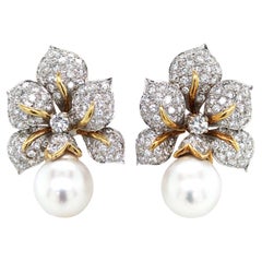 Adler, 18K bi-color Gold Pearl Diamond Earrings