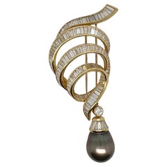 Adler 18k Gold, Diamond and Tahitian Pearl Brooch