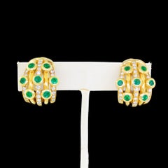 Adler 18k Gold Diamond Emerald Earrings Serail 1990 Classic Couture Clip On 26G
