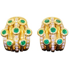 Adler Pendientes Esmeralda Diamante Oro 18k Serail 1990 Classic Couture Clip On 26G