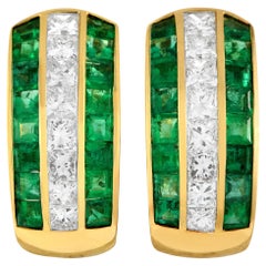 Adler 18K Yellow Gold 2.0ct Diamond and Emerald Clip-On Earrings