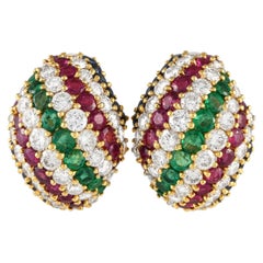 Adler 18 Karat Gelbgold 6,40 Karat Diamant Saphir Rubin & Smaragd Statement-Ohrringe