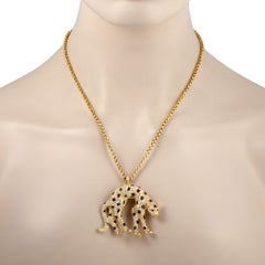 Adler 18 Karat Yellow Gold Diamond and Sapphires Panther Necklace