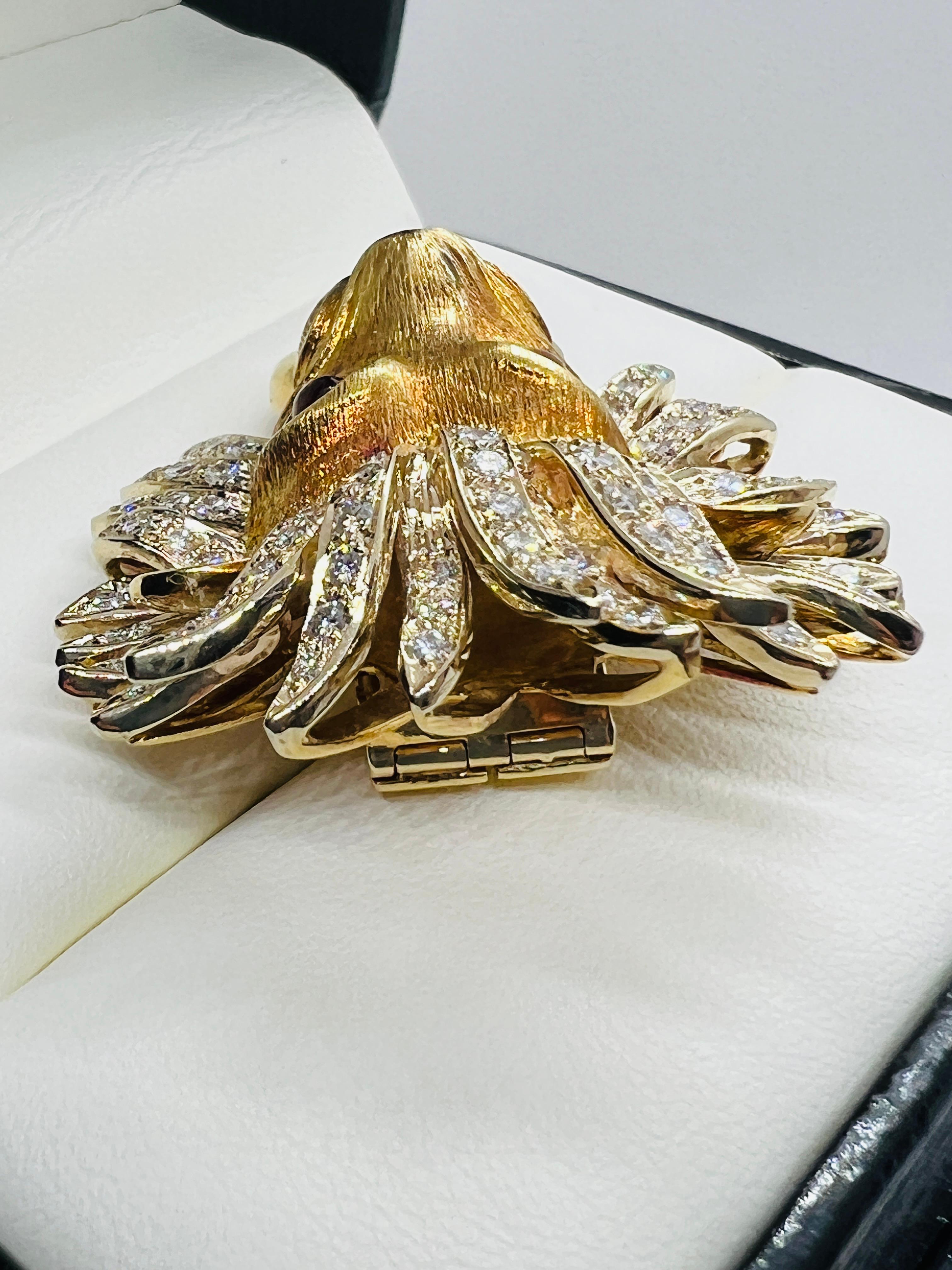 Cabochon Adler 18k Yellow Gold, Diamond & Ruby Lionshead Doorknocker Enhancer Pendant For Sale