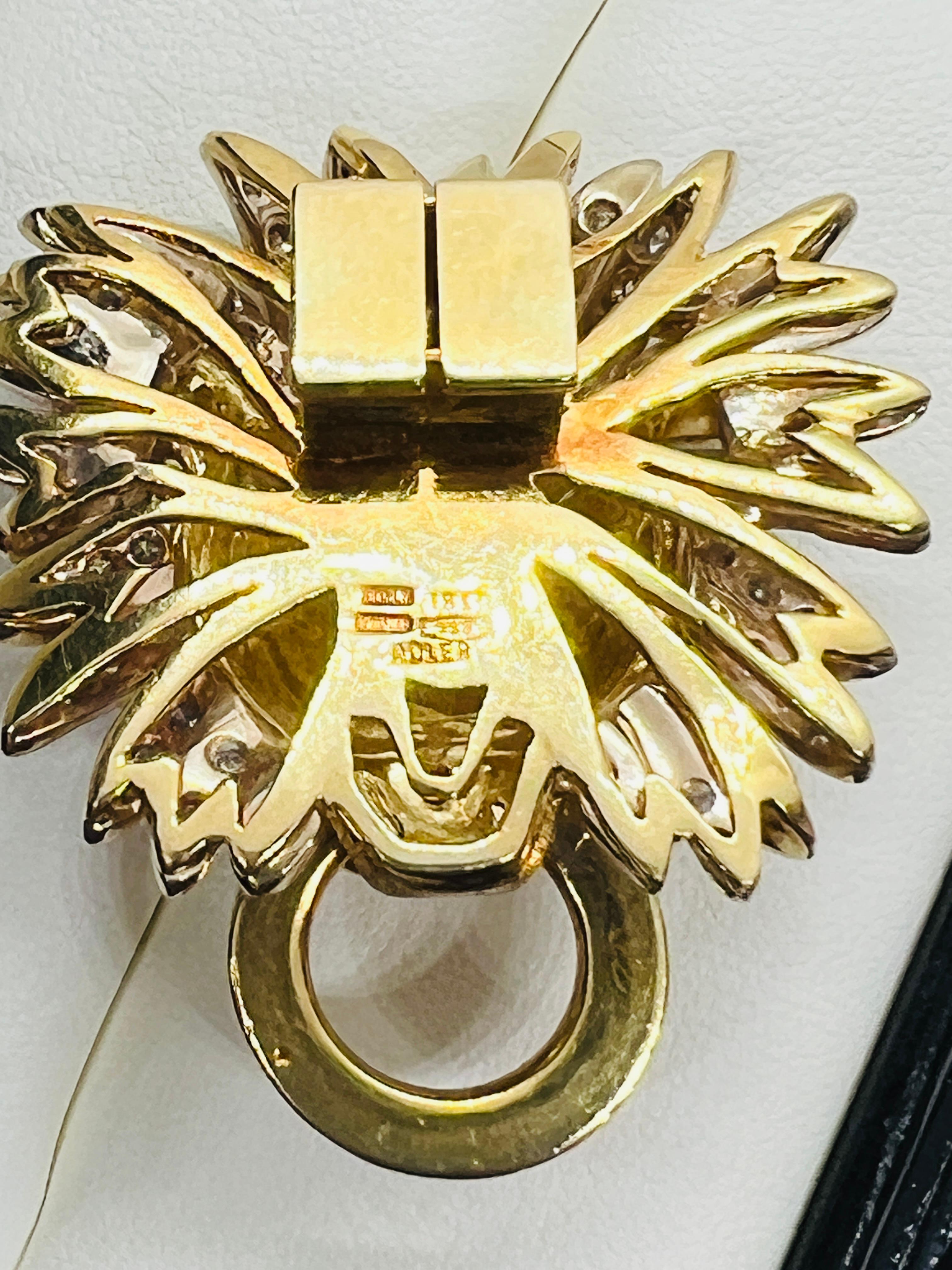 Women's or Men's Adler 18k Yellow Gold, Diamond & Ruby Lionshead Doorknocker Enhancer Pendant For Sale