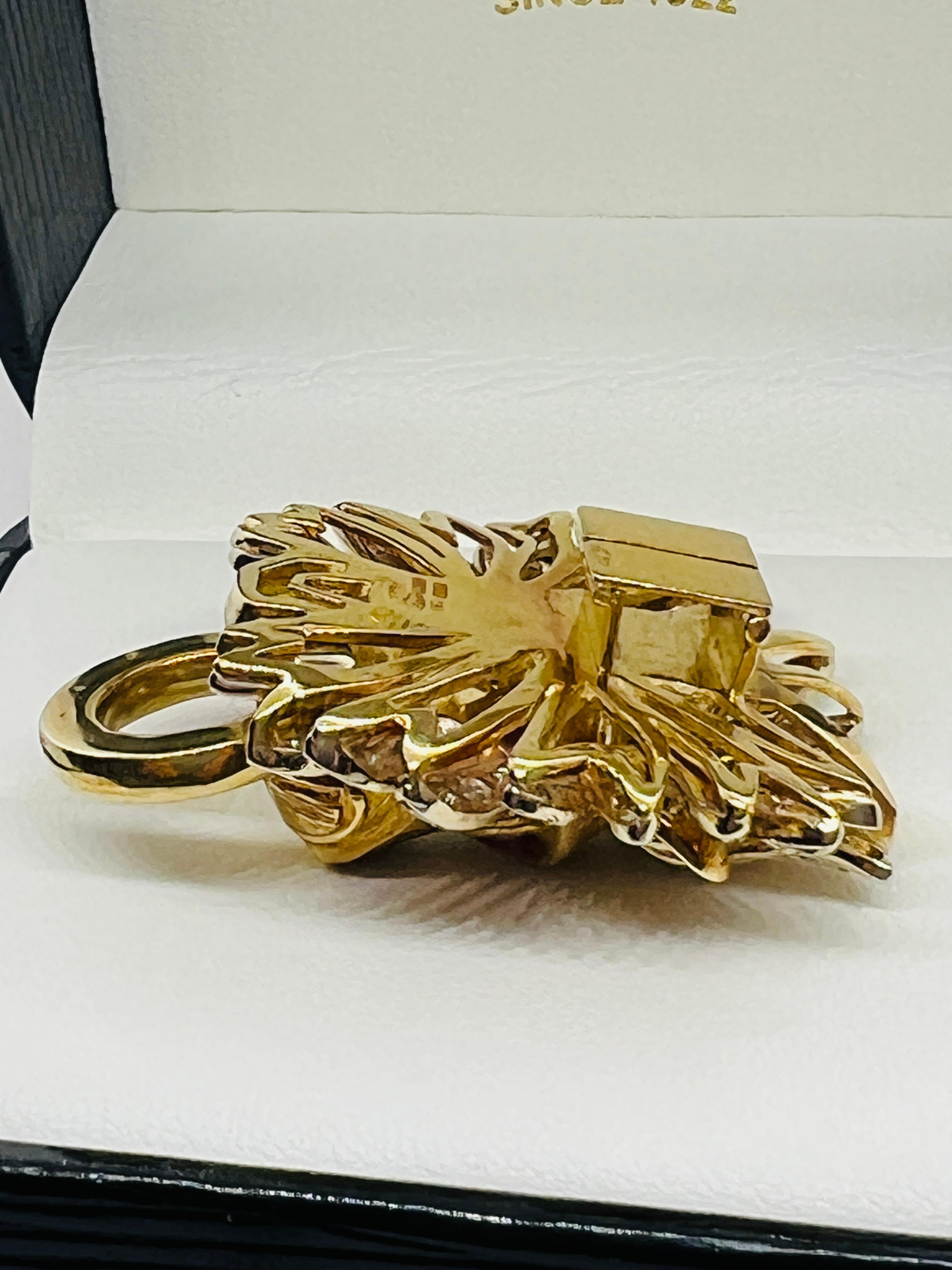 Adler 18k Yellow Gold, Diamond & Ruby Lionshead Doorknocker Enhancer Pendant For Sale 2