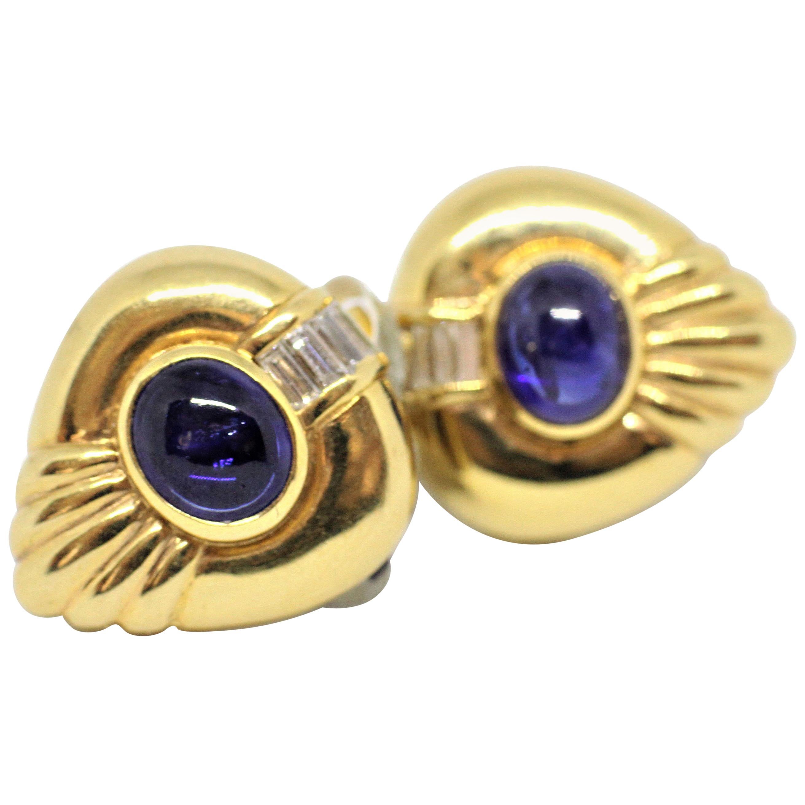 Adler Cabochon Sapphire and Diamond 18 Carat Gold Cocktail Earrings, circa 1980s