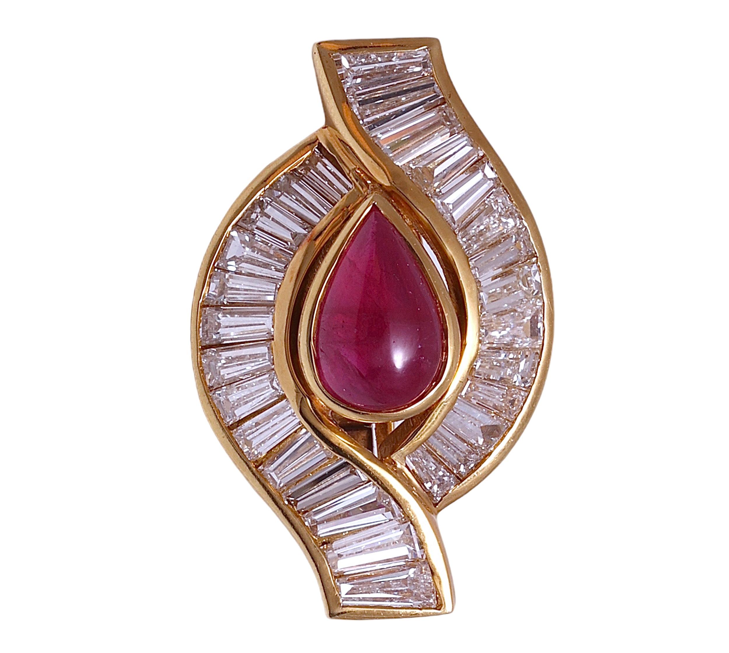 Artisan Adler Clip - On Earrings 4ct Burma NH Ruby & Diamonds, GRS, Estate Sultan Oman For Sale