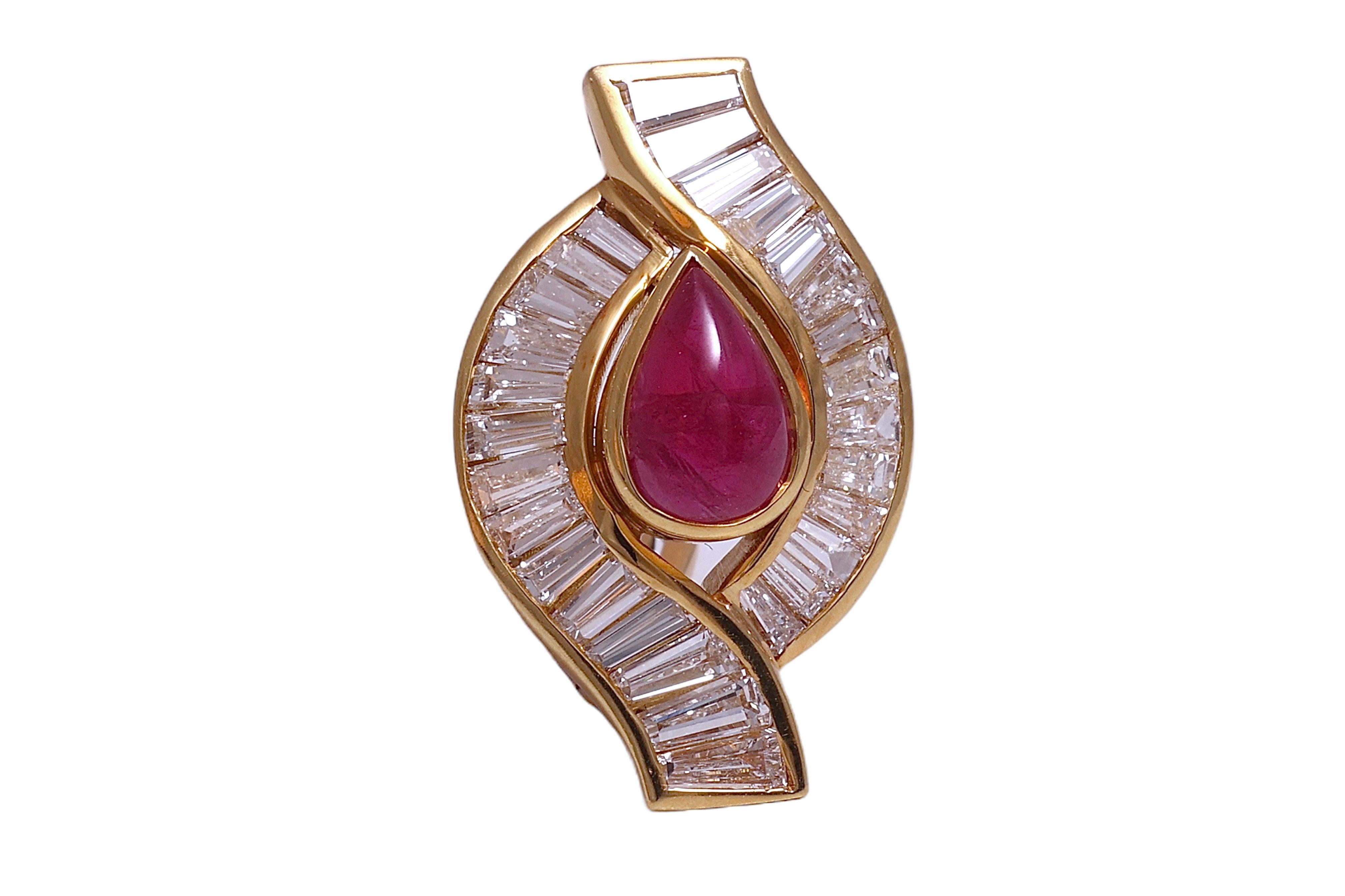 Cabochon Adler Clip - On Earrings 4ct Burma NH Ruby & Diamonds, GRS, Estate Sultan Oman For Sale