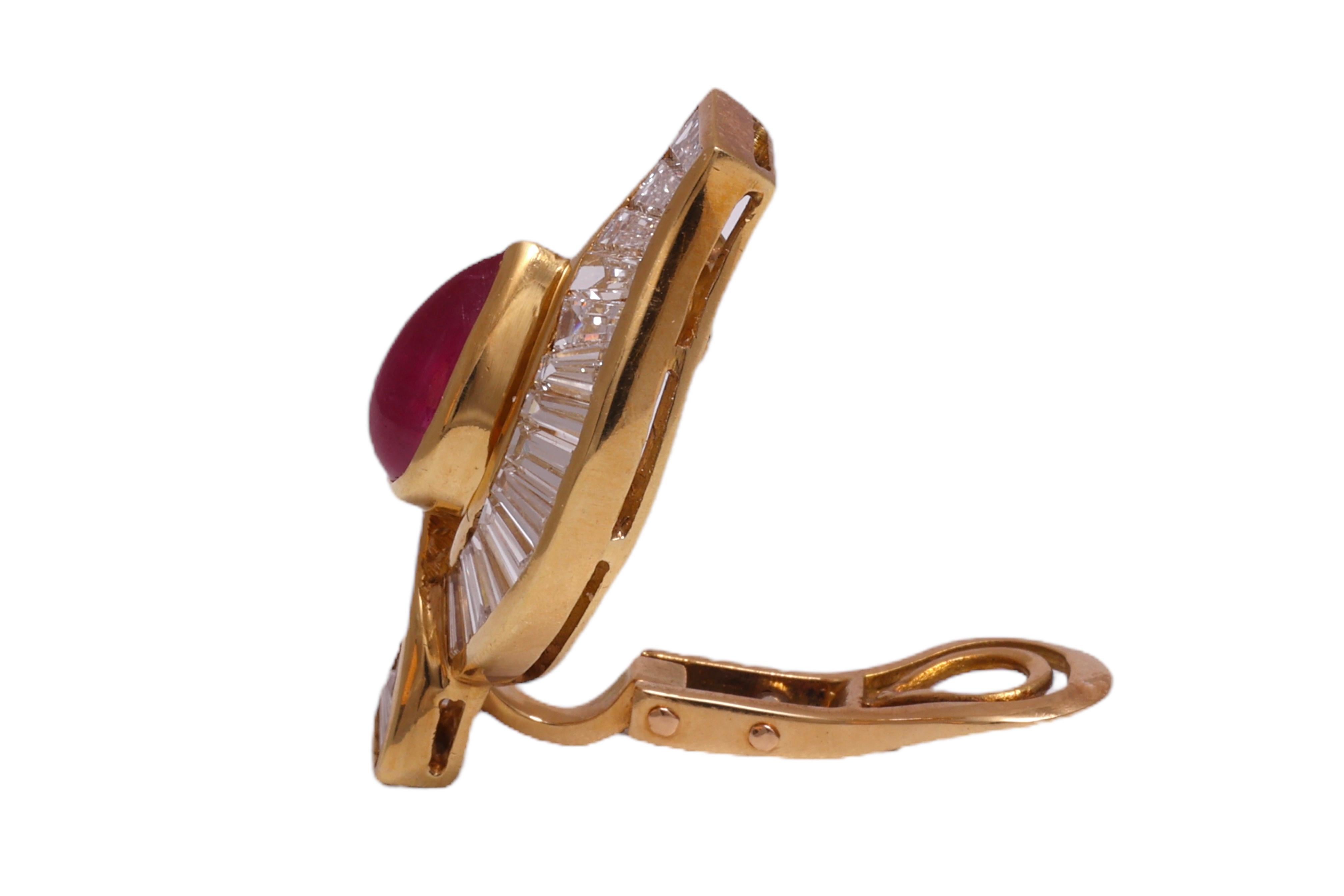 Women's Adler Clip - On Earrings 4ct Burma NH Ruby & Diamonds, GRS, Estate Sultan Oman For Sale