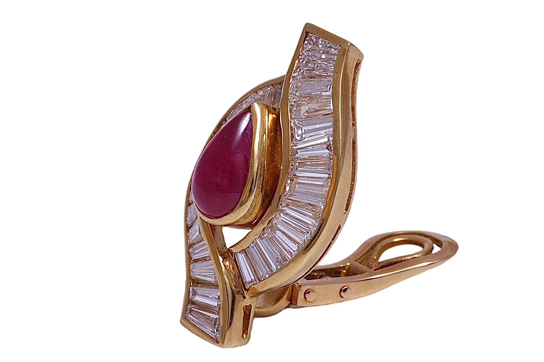 Adler Clip - On Earrings 4ct Burma NH Ruby & Diamonds, GRS, Estate Sultan Oman For Sale 1