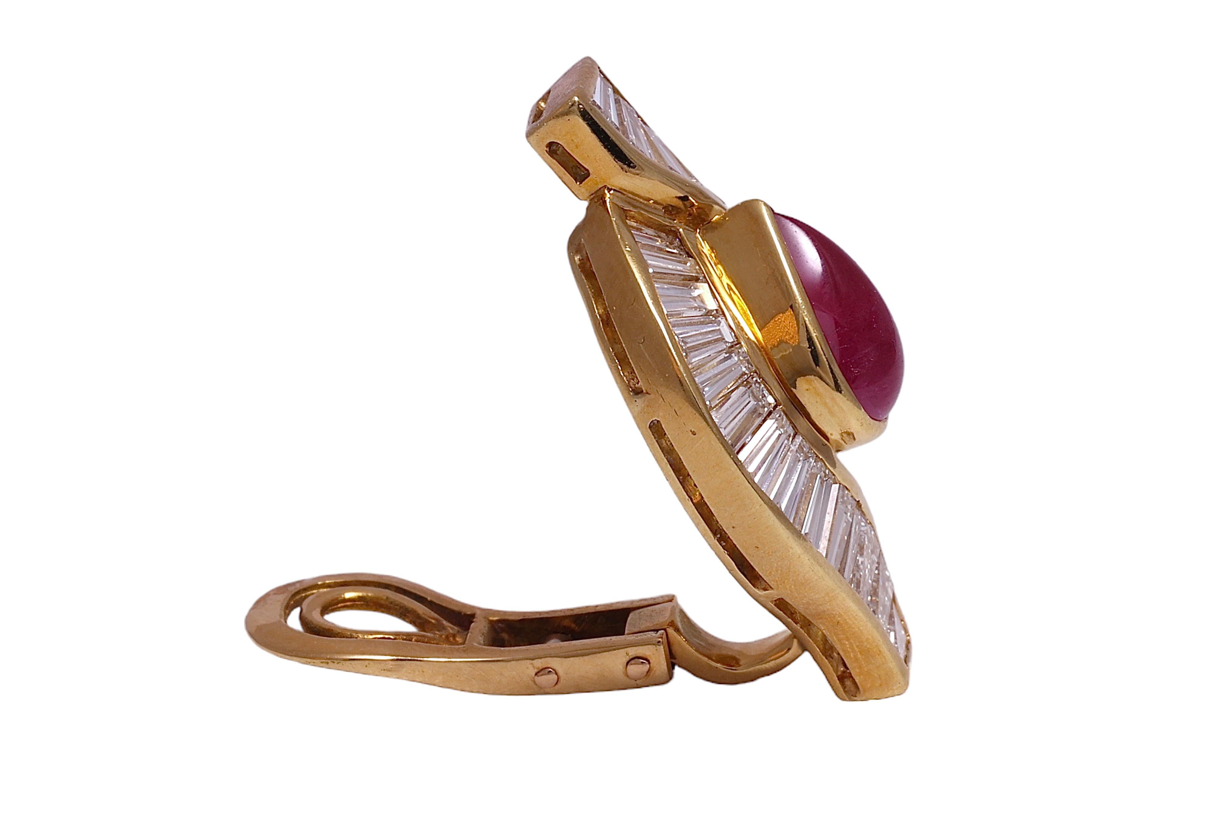 Adler Clip - On Earrings 4ct Burma NH Ruby & Diamonds, GRS, Estate Sultan Oman For Sale 3