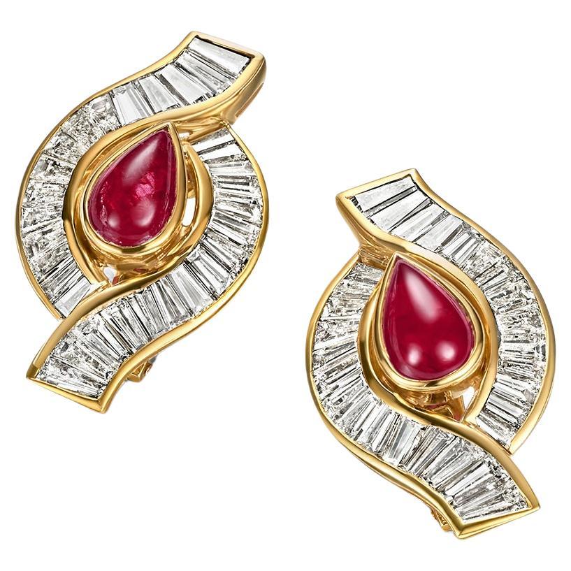 Adler Clip - On Earrings 4ct Burma NH Ruby & Diamonds, GRS, Estate Sultan Oman For Sale