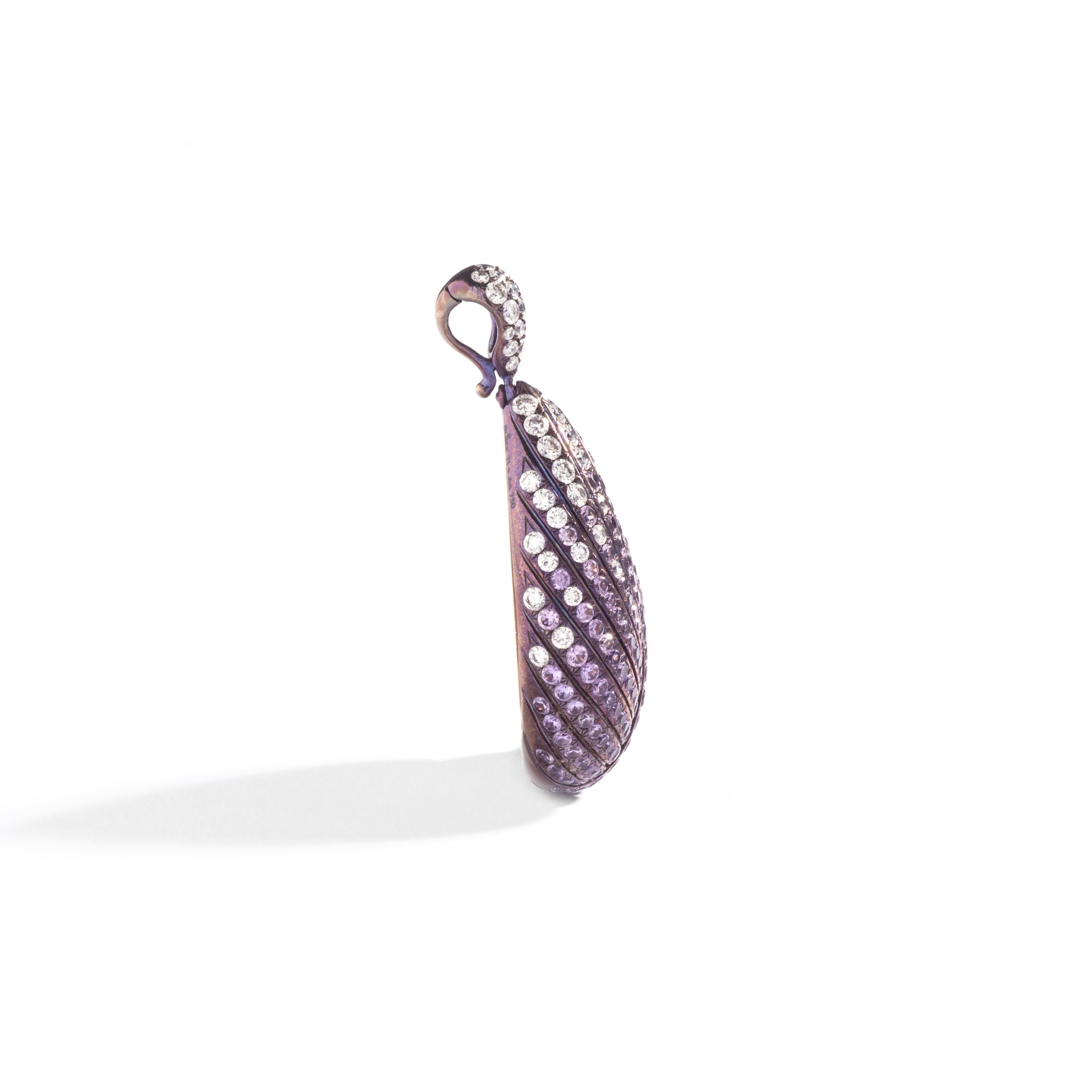 Round Cut Adler Diamond and Pink Purple Sapphire on Titanium and Gold Pendant For Sale