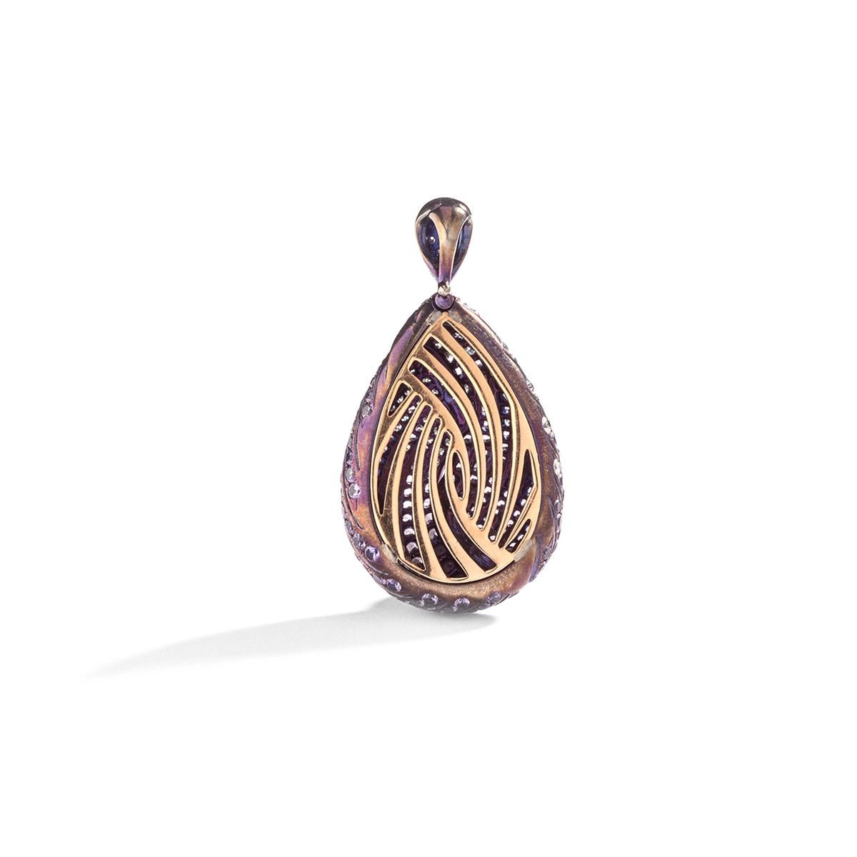Adler Diamond and Pink Purple Sapphire on Titanium and Gold Pendant In Excellent Condition For Sale In Geneva, CH