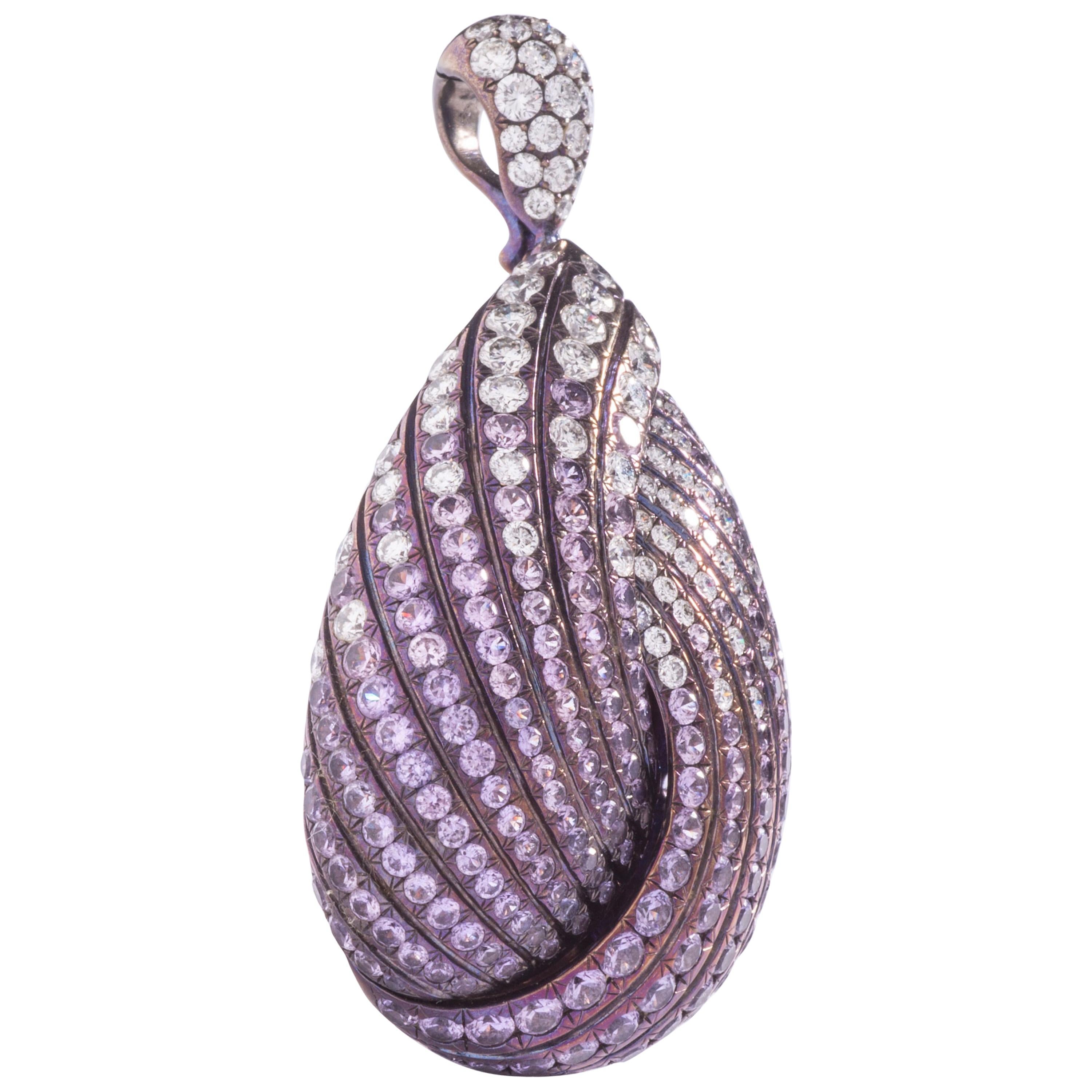 Adler Diamond and Pink Purple Sapphire on Titanium and Gold Pendant For Sale